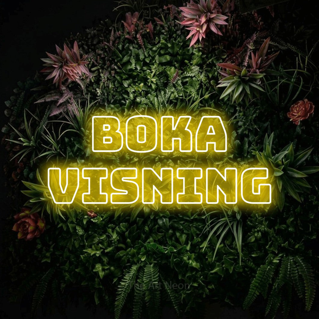 LED neon sign reading “Boka Visning”, arranged in 2 lines.