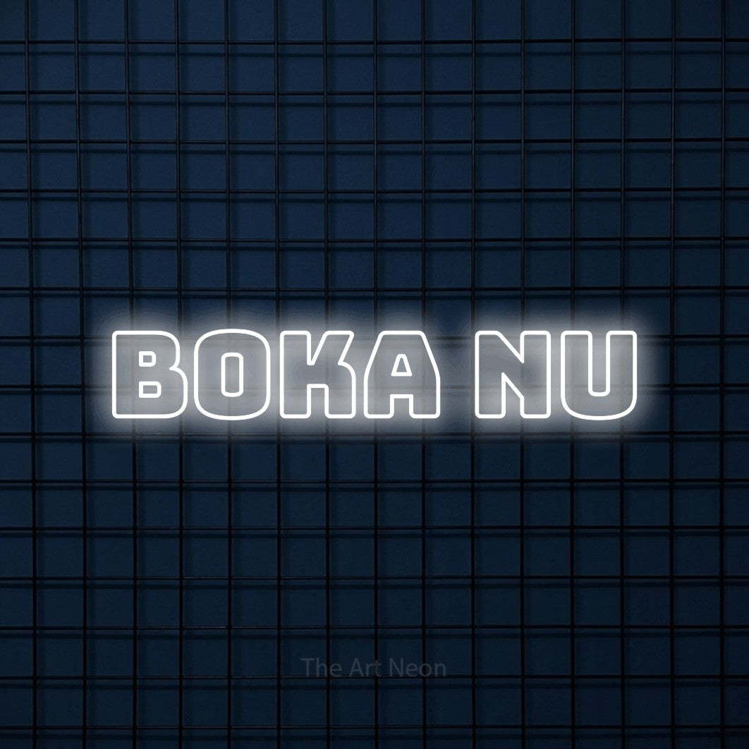 LED neon sign reading “BOKA nu”, arranged in a single line.