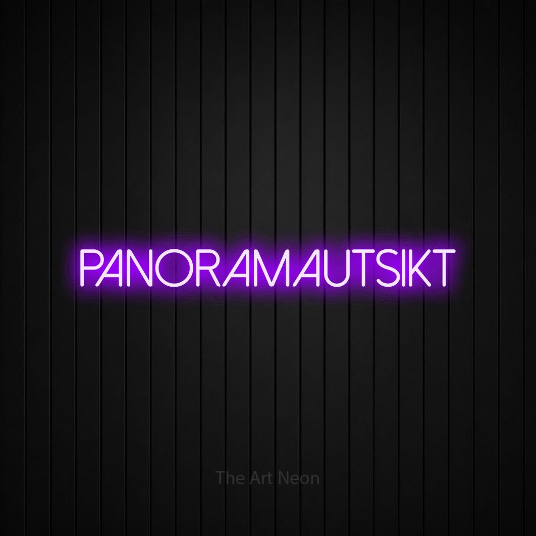 LED neon sign reading “Panoramautsikt”, arranged in a single line.