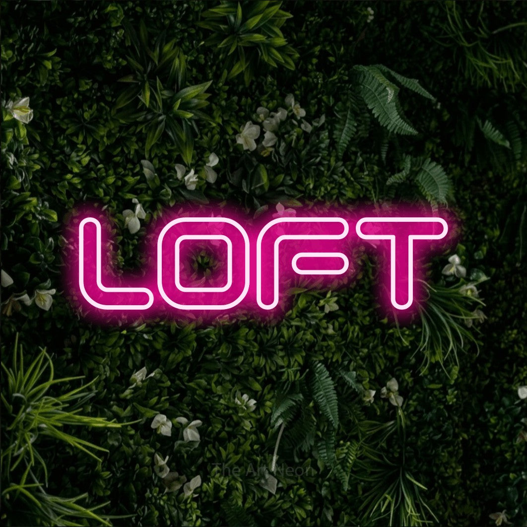 LED neon sign reading “LOFT”, arranged in a single line.