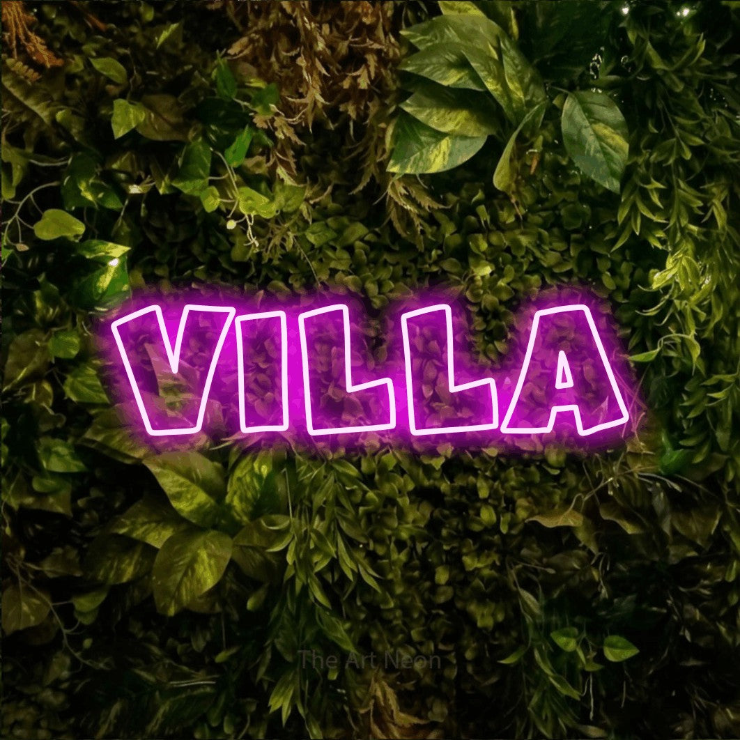 LED neon sign reading “VILLA”, arranged in a single line.