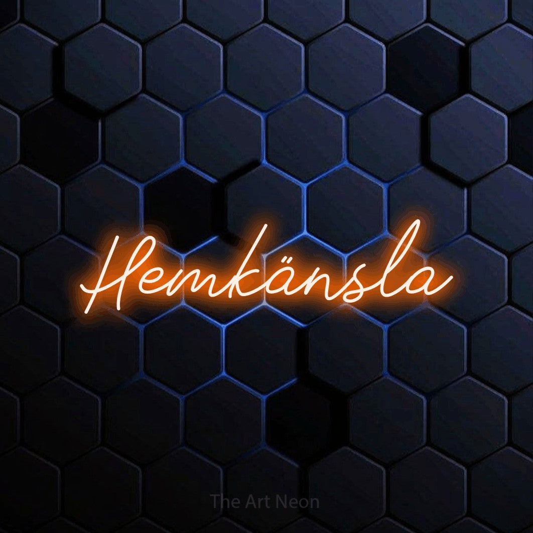 LED neon sign reading “Hemkänsla”, arranged in a single line.