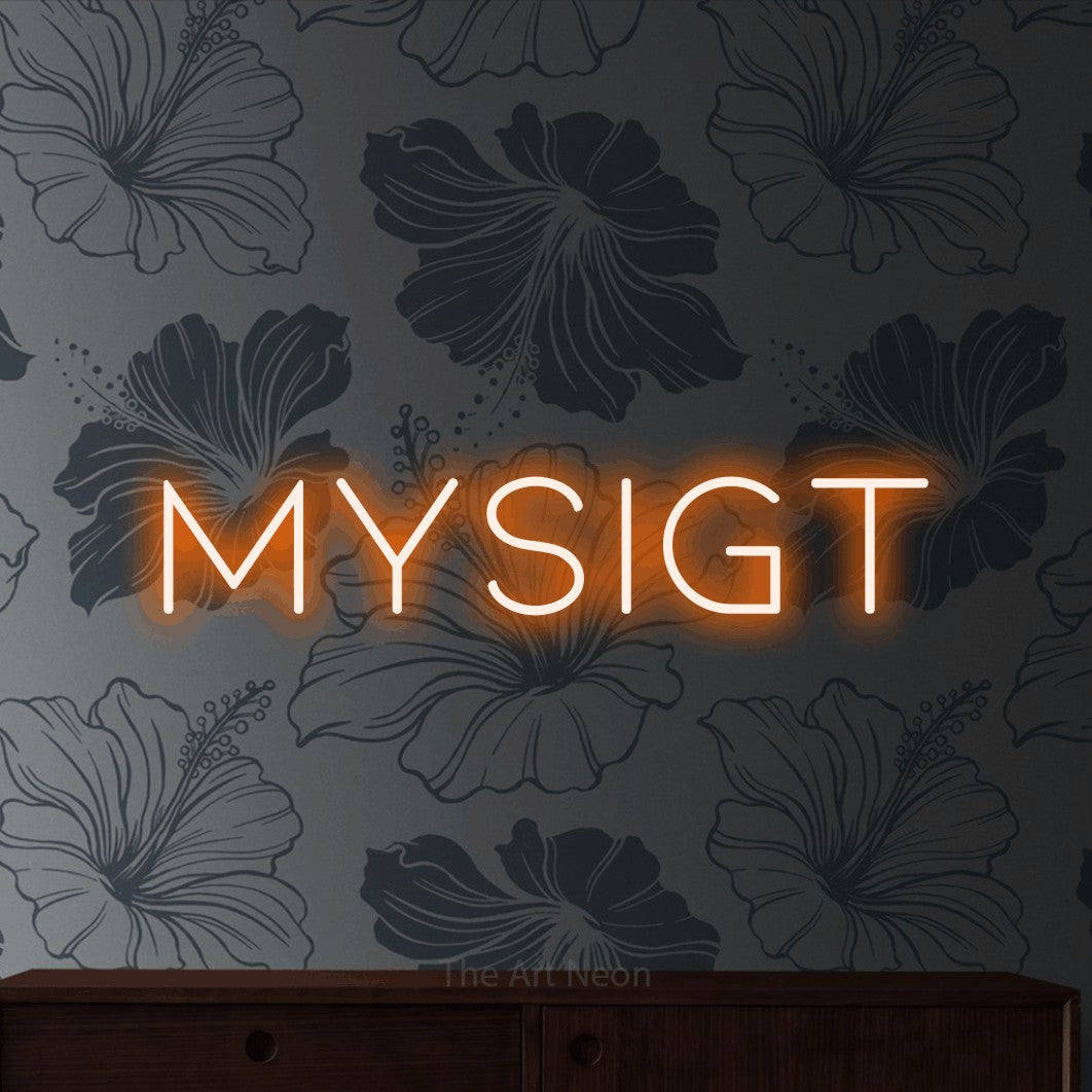 LED neon sign reading “MYSIGT”, arranged in a single line.