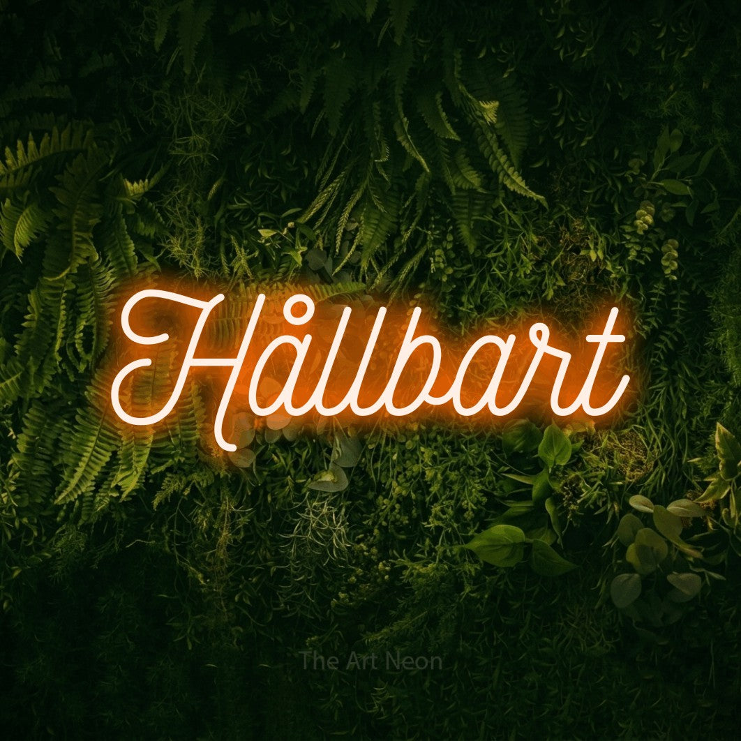 LED neon sign reading “Hållbart”, arranged in a single line.