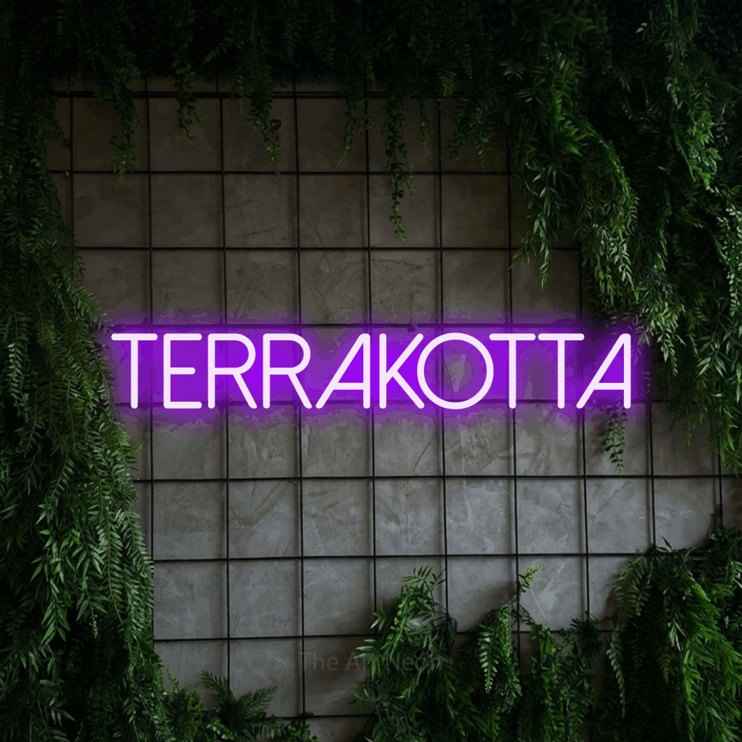LED neon sign reading “Terrakotta”, arranged in a single line.