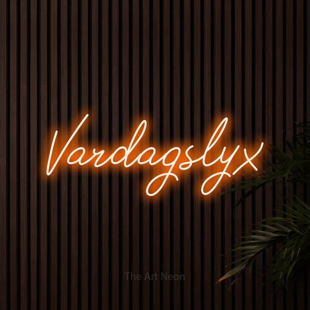 LED neon sign reading “Vardagslyx”, arranged in a single line.