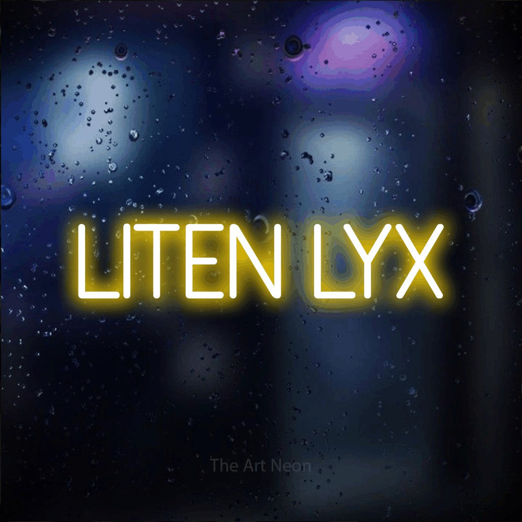 LED neon sign reading “Liten Lyx”, arranged in a single line.