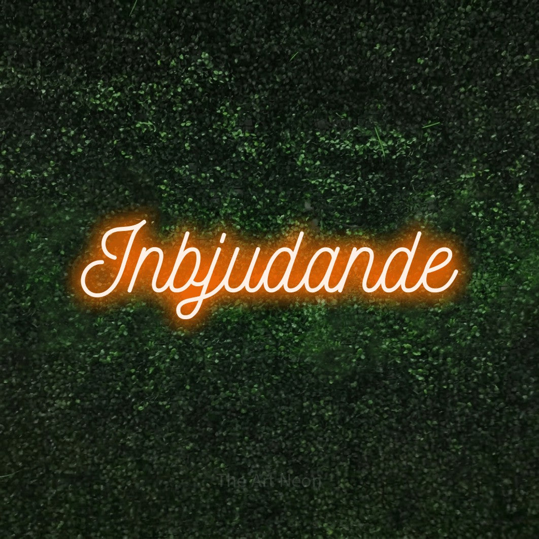 LED neon sign reading “Inbjudande”, arranged in a single line.