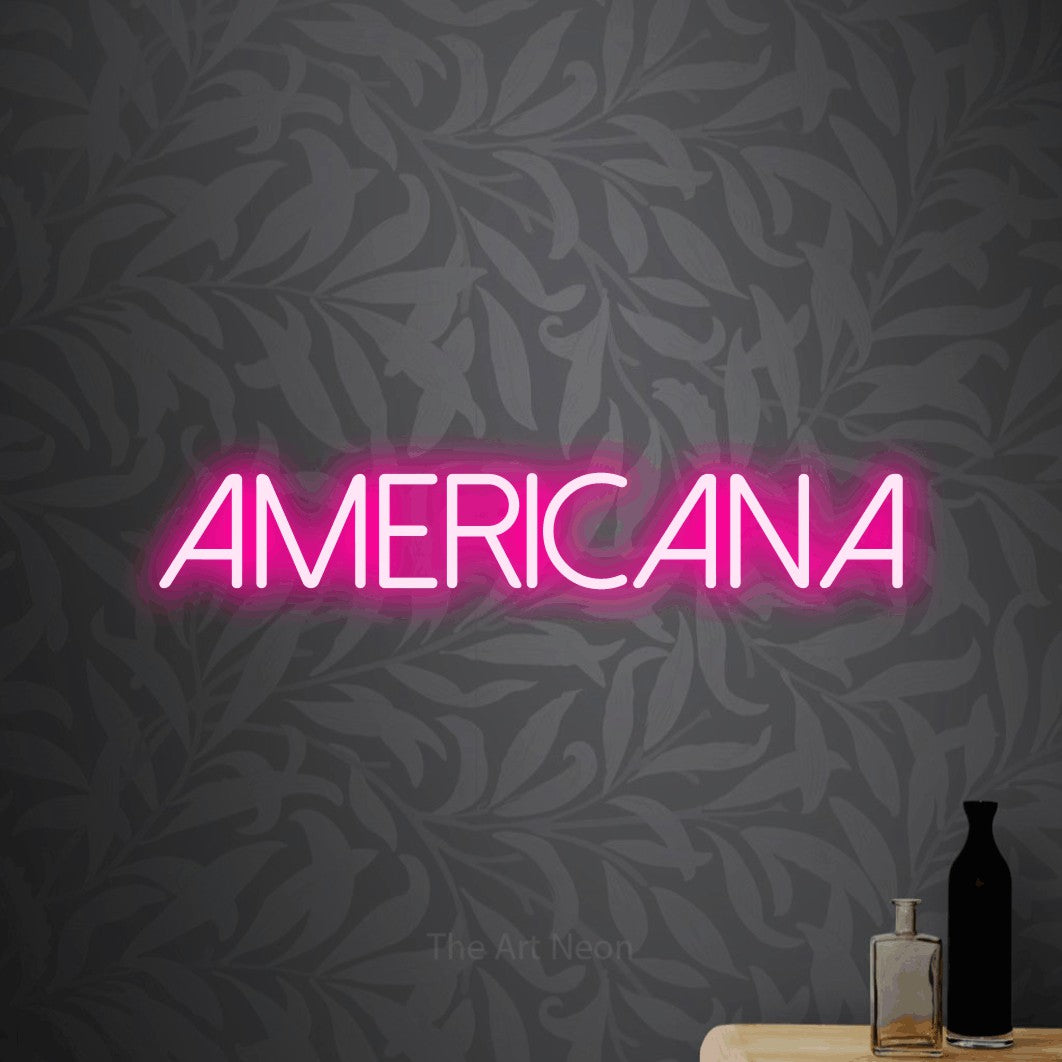 LED neon sign reading “Americana”, arranged in a single line.