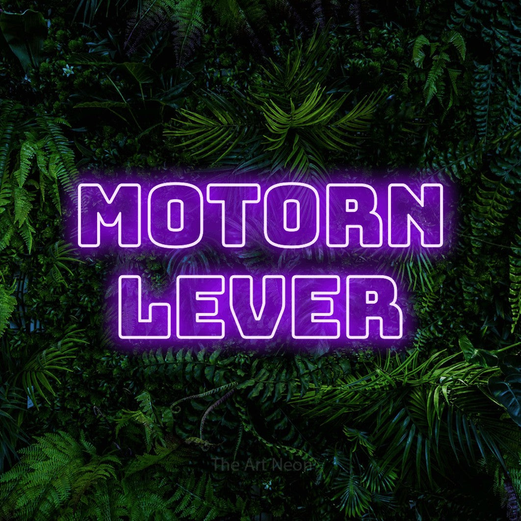 LED neon sign reading “MOTORN LEVER”, arranged in 2 lines.