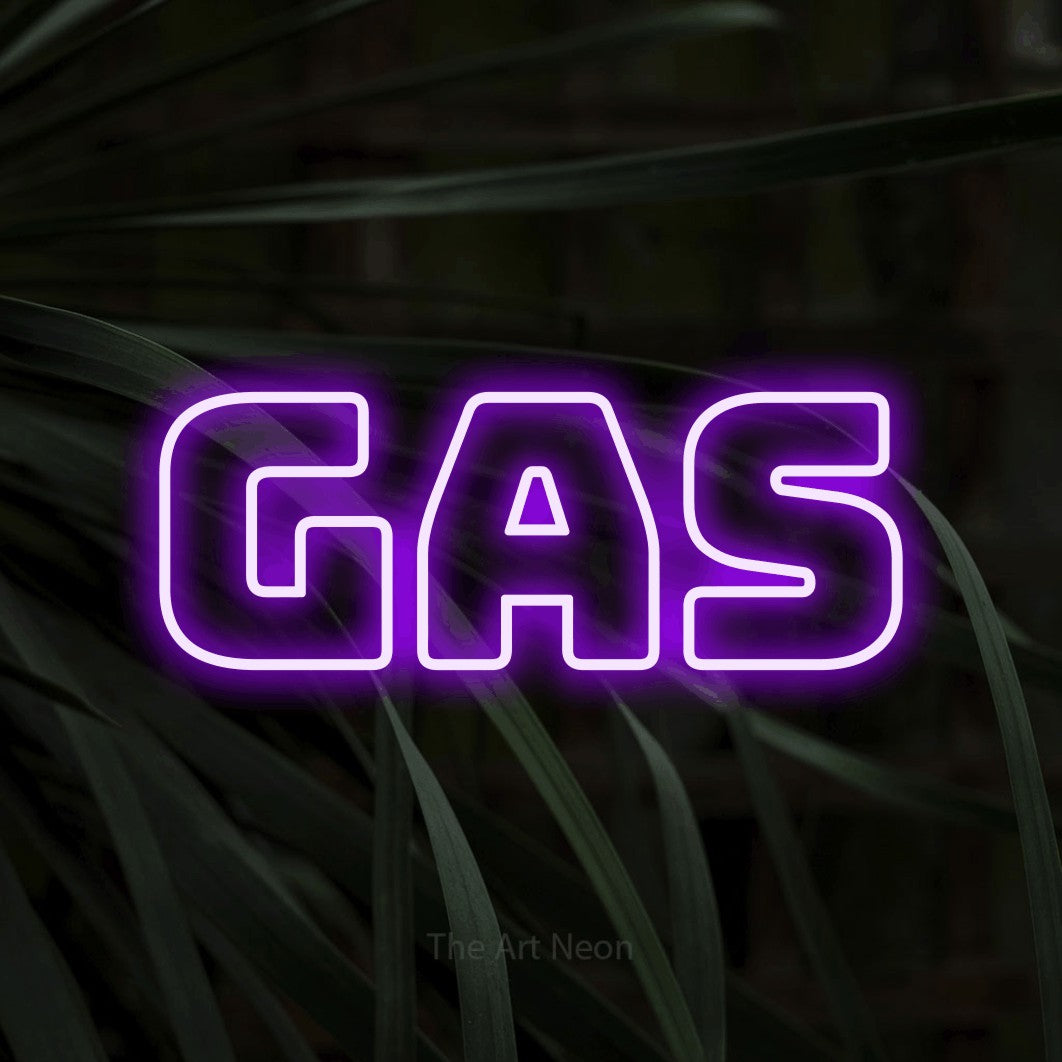 LED neon sign reading “GAS”, arranged in a single line.
