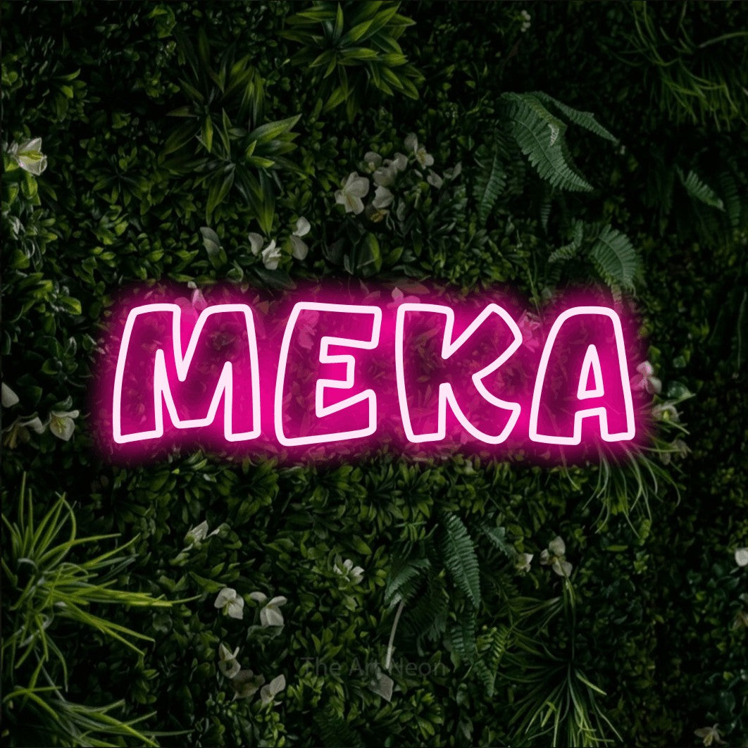 LED neon sign reading “MEKA”, arranged in a single line.