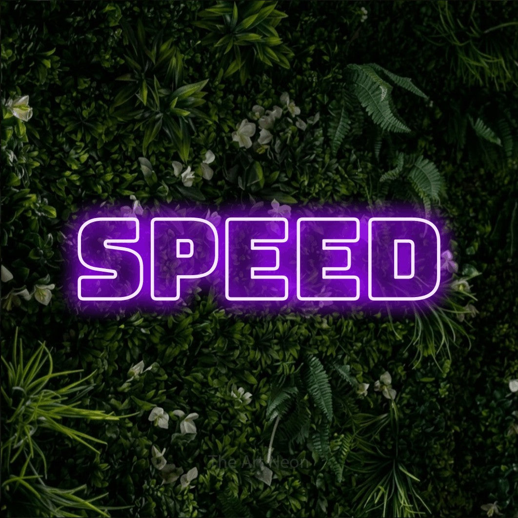 LED neon sign reading “SPEED”, arranged in a single line.