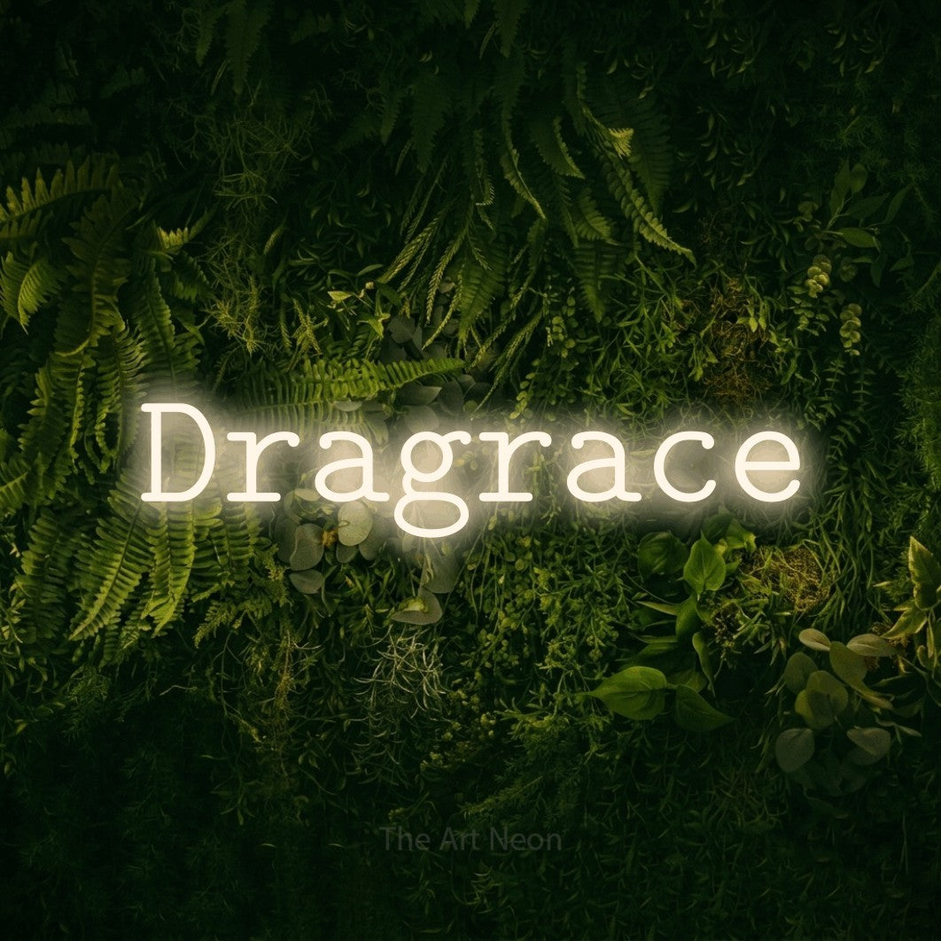 LED neon sign reading “Dragrace”, arranged in a single line.