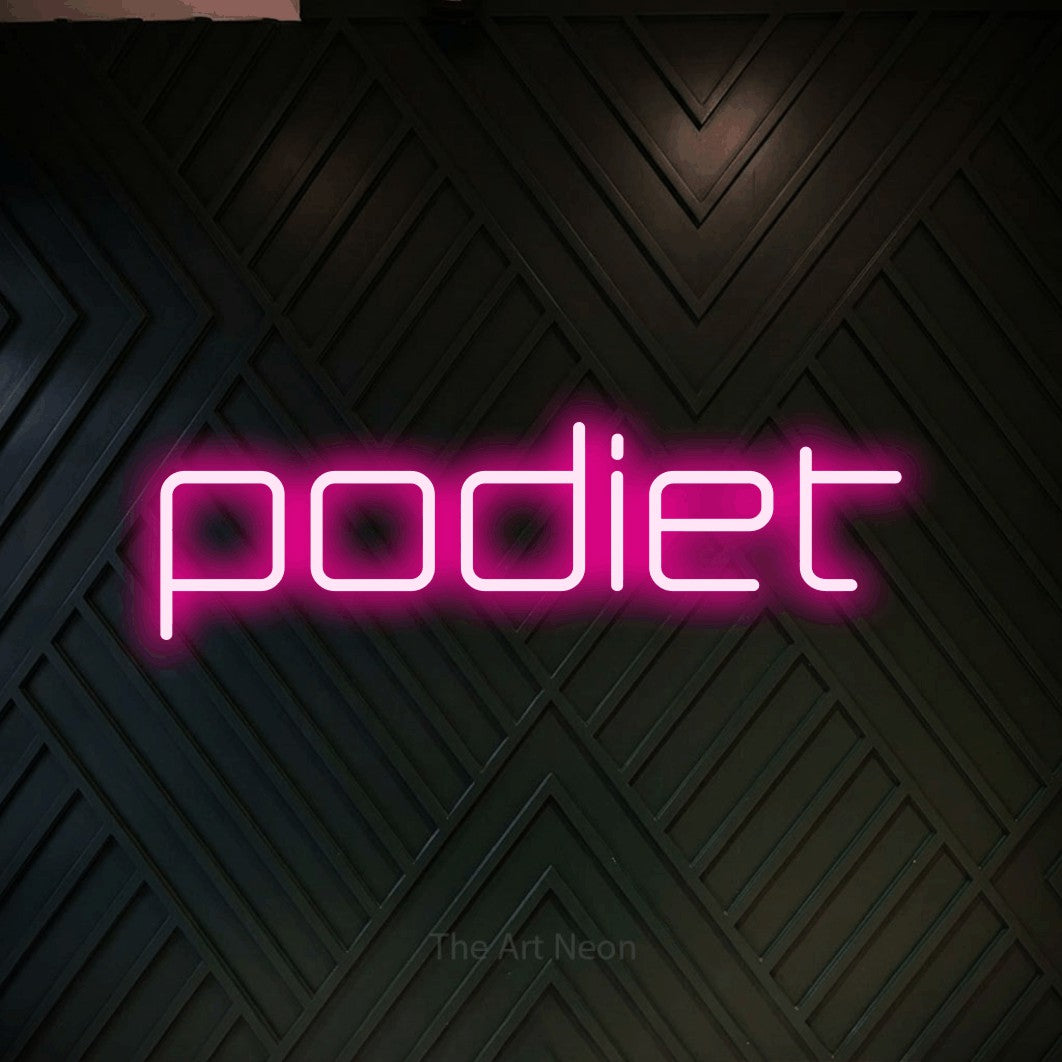 LED neon sign reading “podiet”, arranged in a single line.