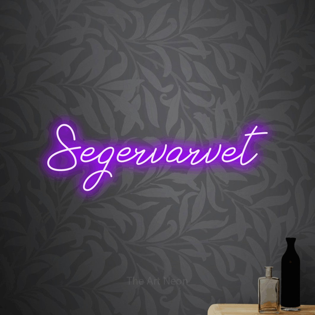 LED neon sign reading “Segervarvet”, arranged in a single line.