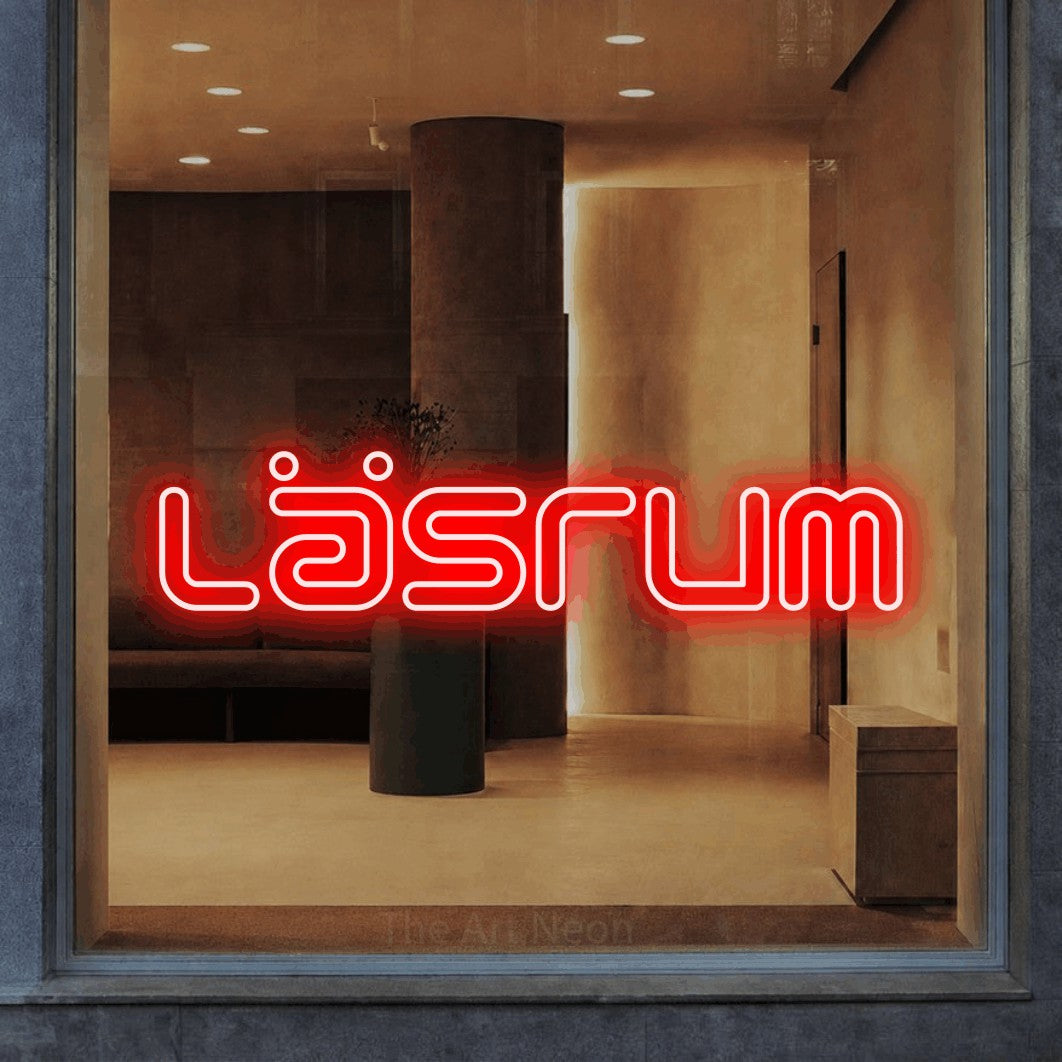 LED neon sign reading “Läsrum”, arranged in a single line.