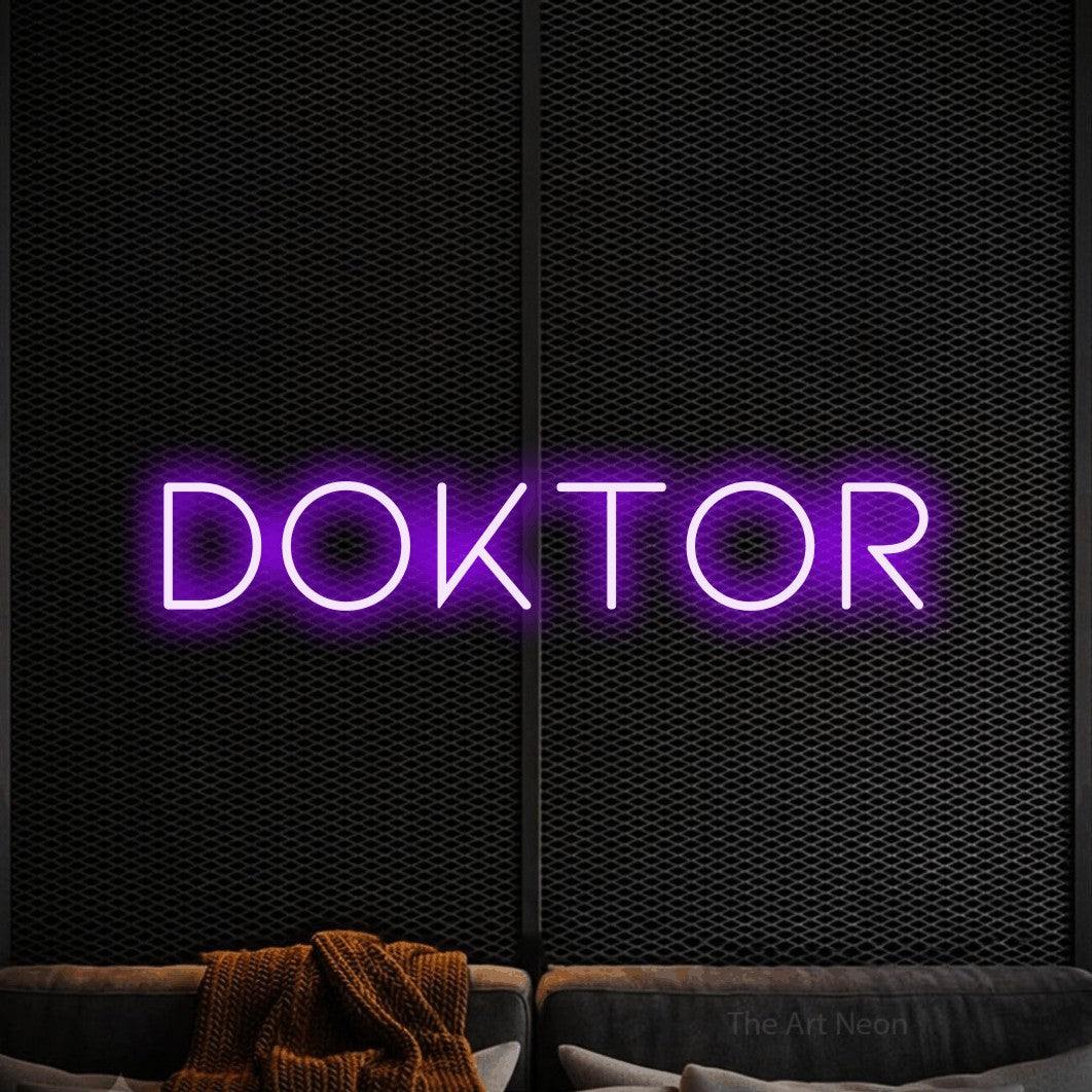 LED neon sign reading “Doktor”, arranged in a single line.