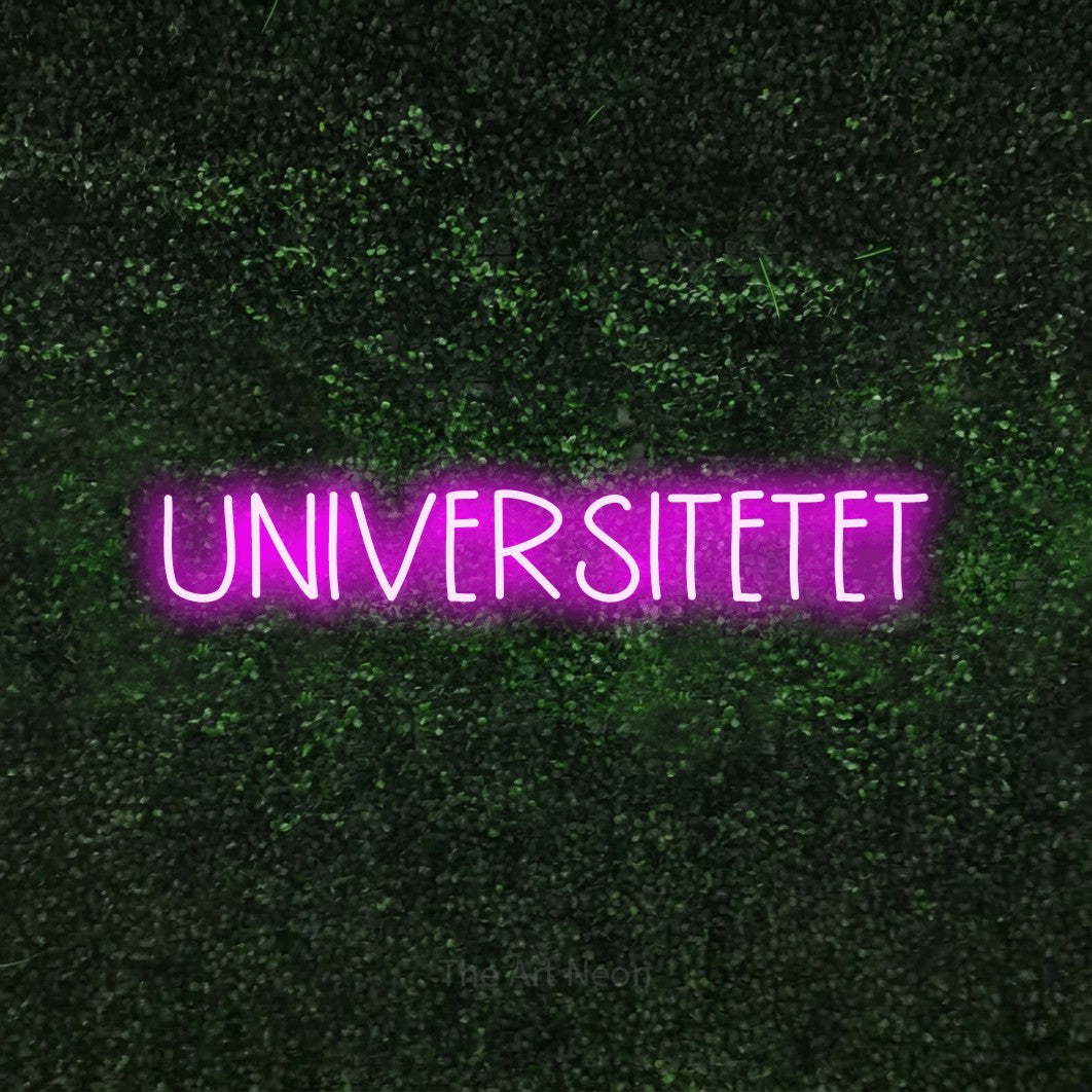 LED neon sign reading “UNIVERSITETET”, arranged in a single line.