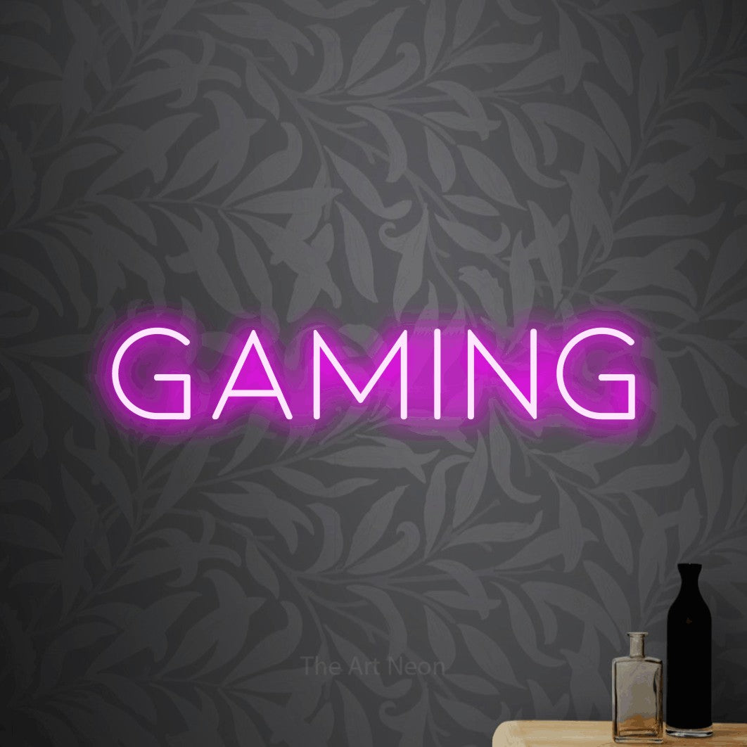 LED neon sign reading “GAMING”, arranged in a single line.