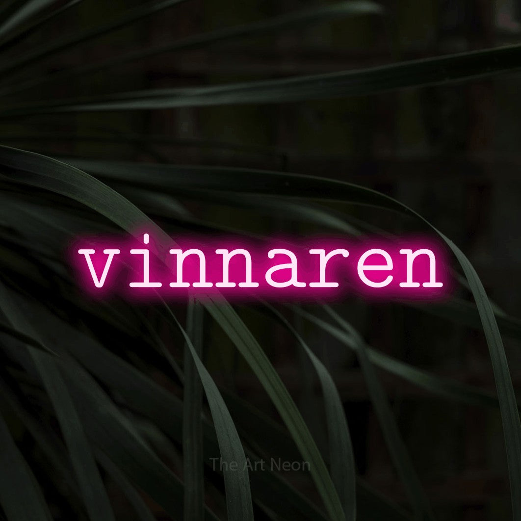 LED neon sign reading “vinnaren”, arranged in a single line.
