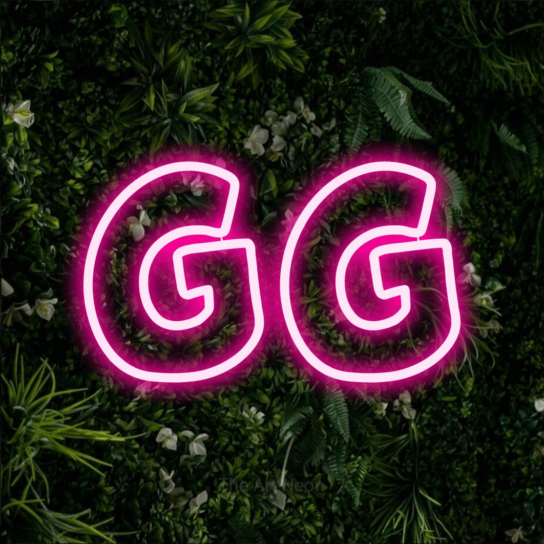 LED neon sign reading “GG”, arranged in a single line.