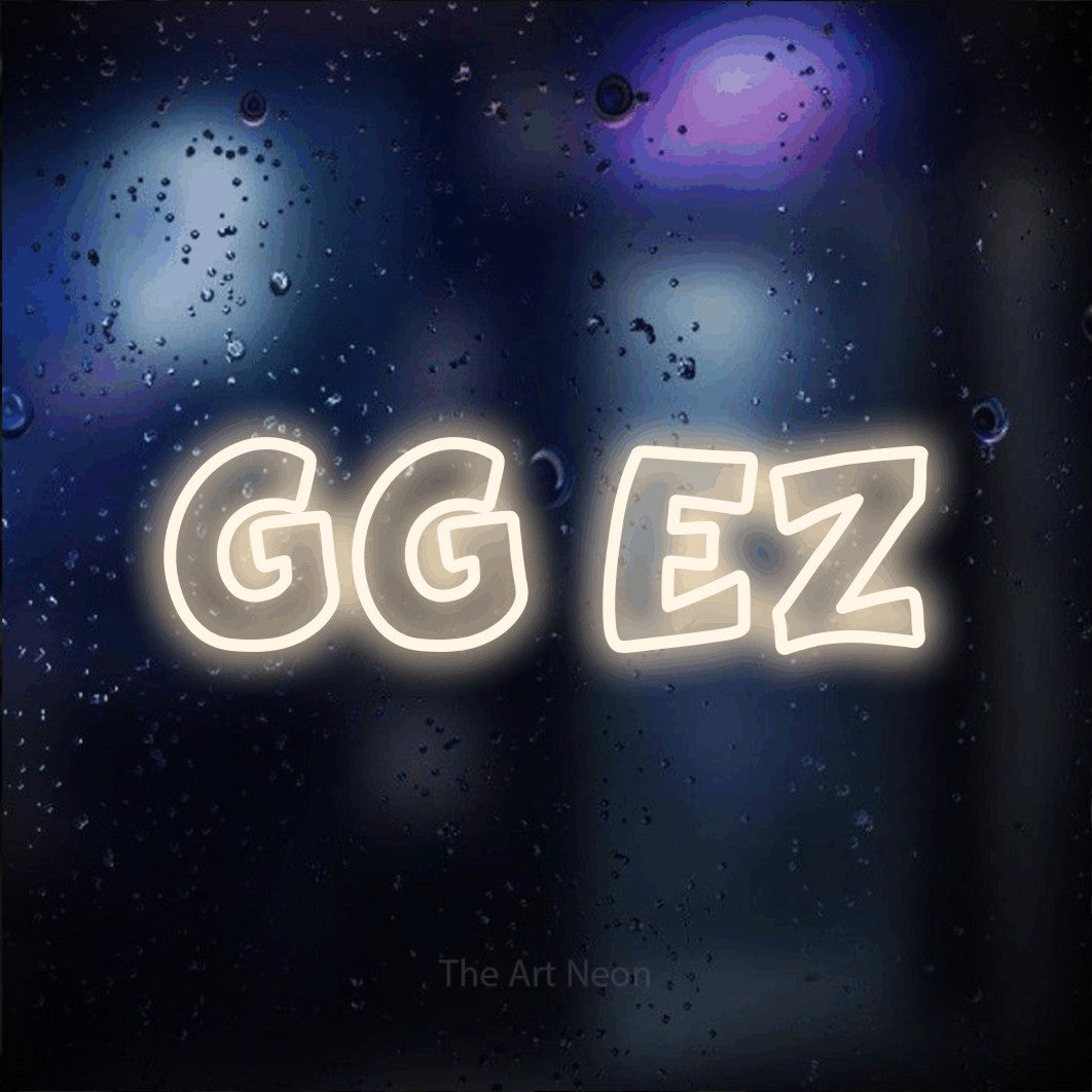 LED neon sign reading “GG EZ”, arranged in a single line.