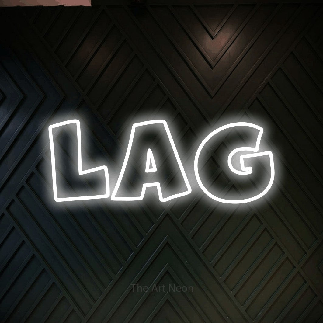 LED neon sign reading “LAG”, arranged in a single line.