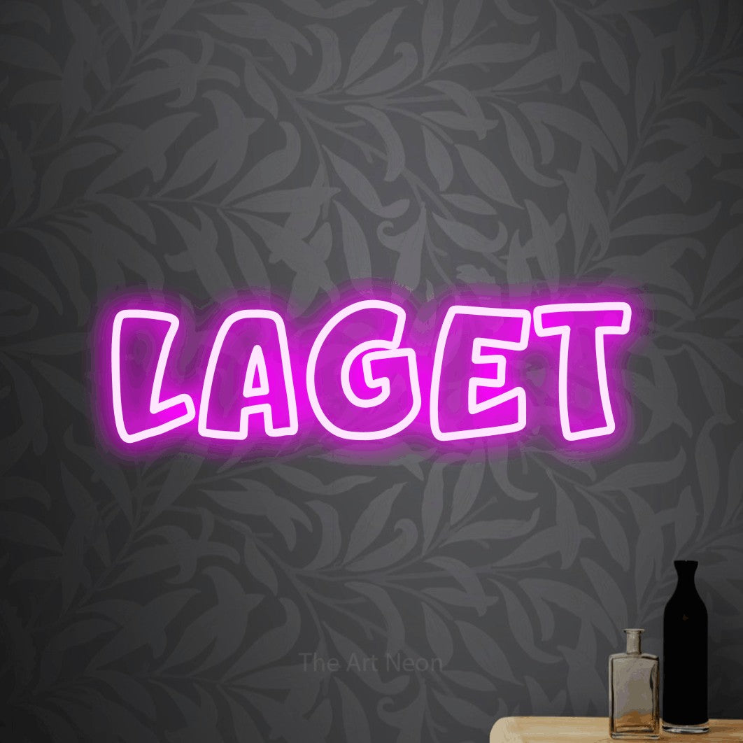LED neon sign reading “LAGET”, arranged in a single line.