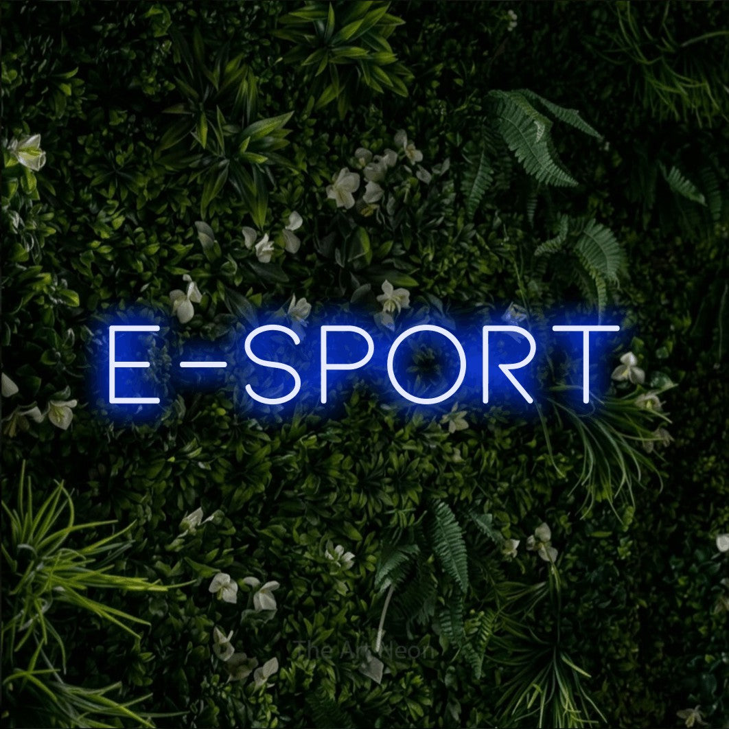 LED neon sign reading “E-SPORT”, arranged in a single line.