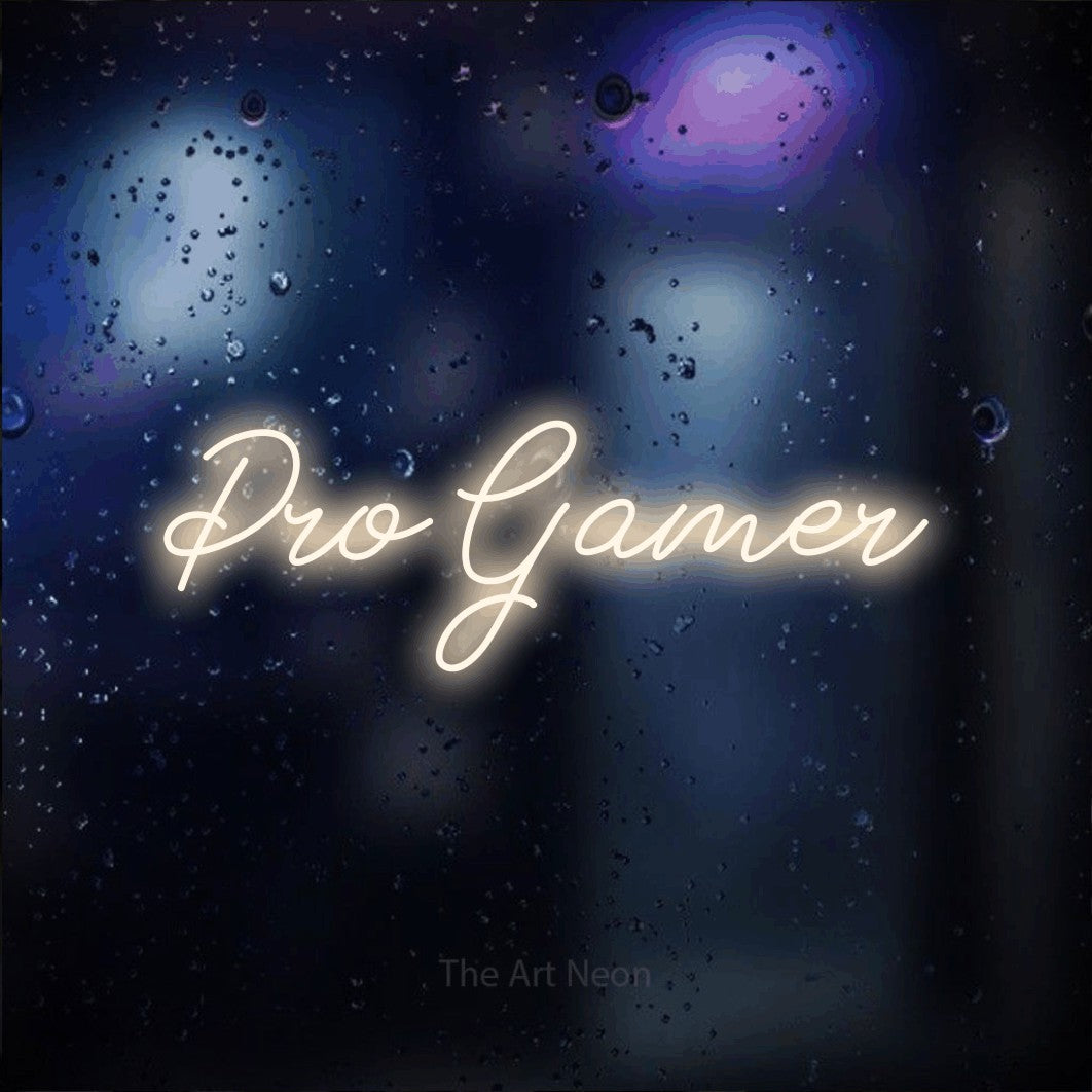 LED neon sign reading “Pro Gamer”, arranged in a single line.