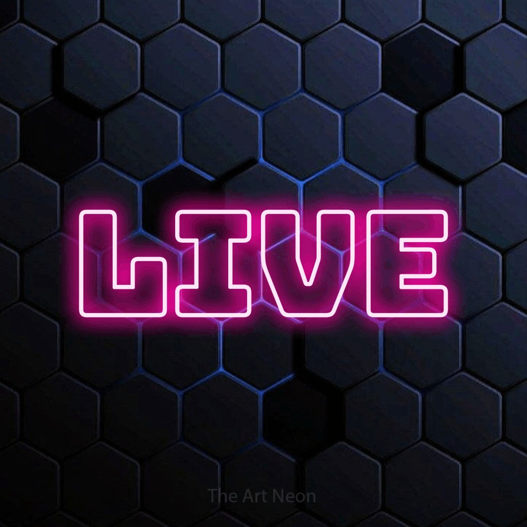 LED neon sign reading “Live”, arranged in a single line.