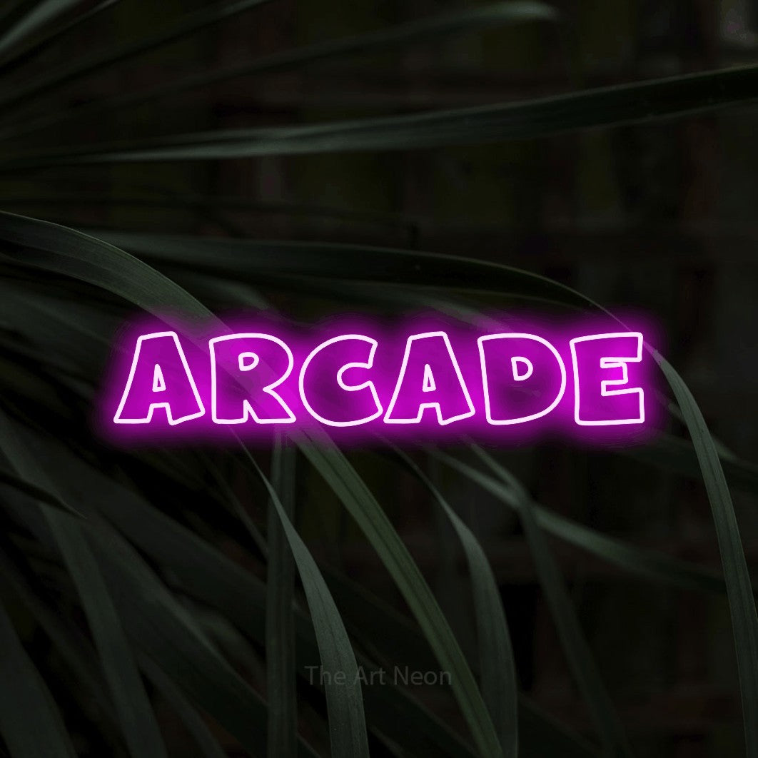 LED neon sign reading “ARCADE”, arranged in a single line.