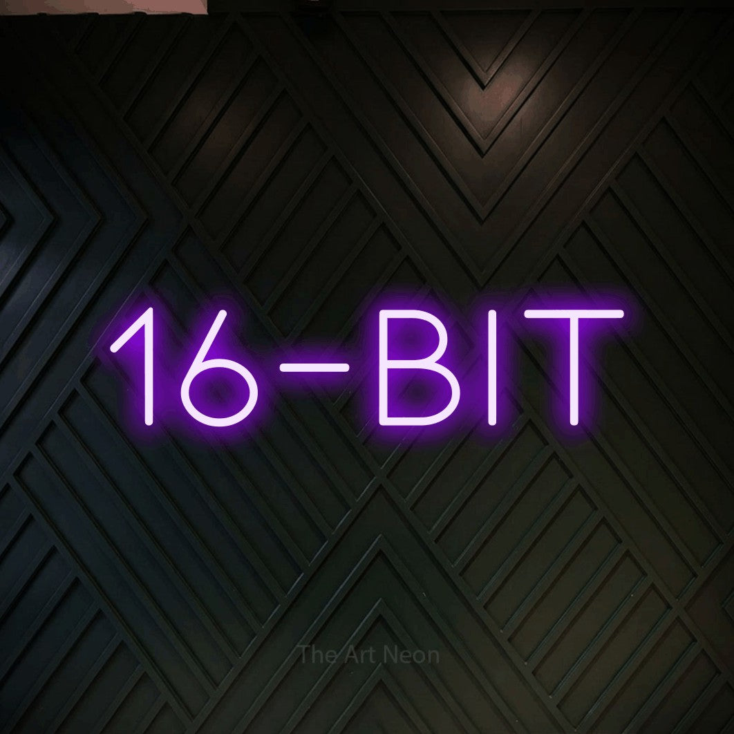 LED neon sign reading “16-Bit”, arranged in a single line.