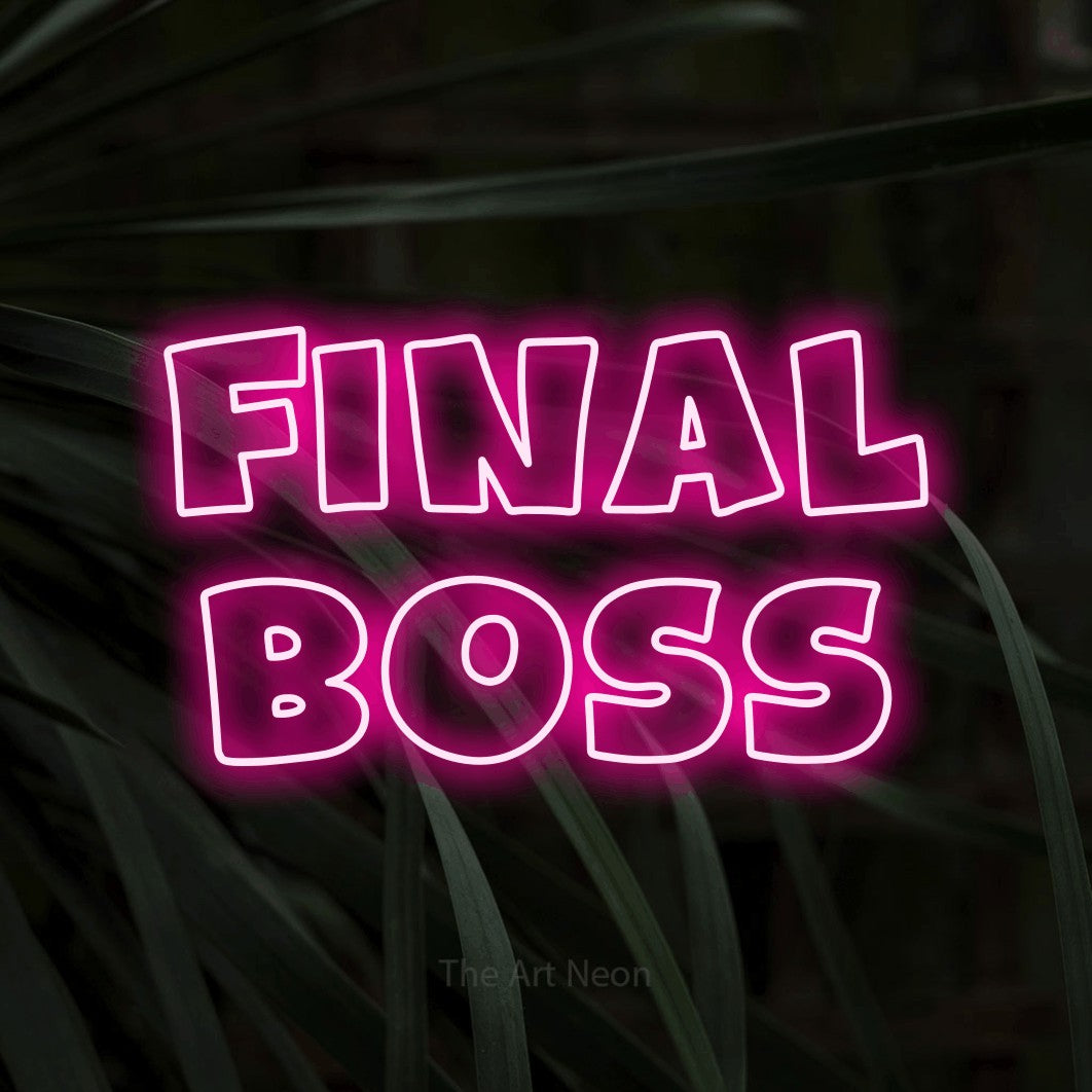 LED neon sign reading “FINAL BOSS”, arranged in 2 lines.