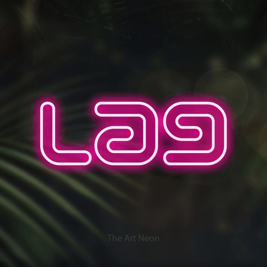 LED neon sign reading “lag”, arranged in a single line.