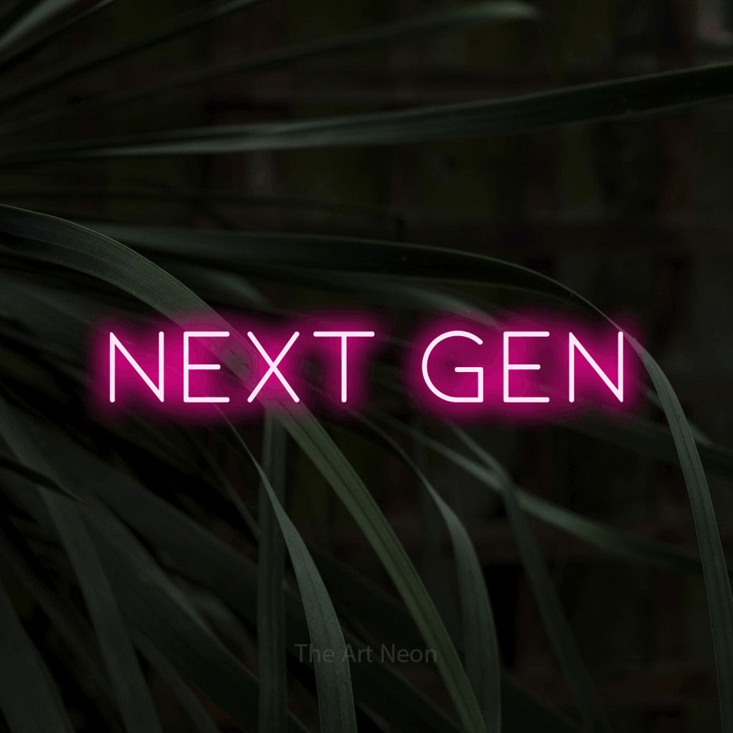 LED neon sign reading “next gen”, arranged in a single line.