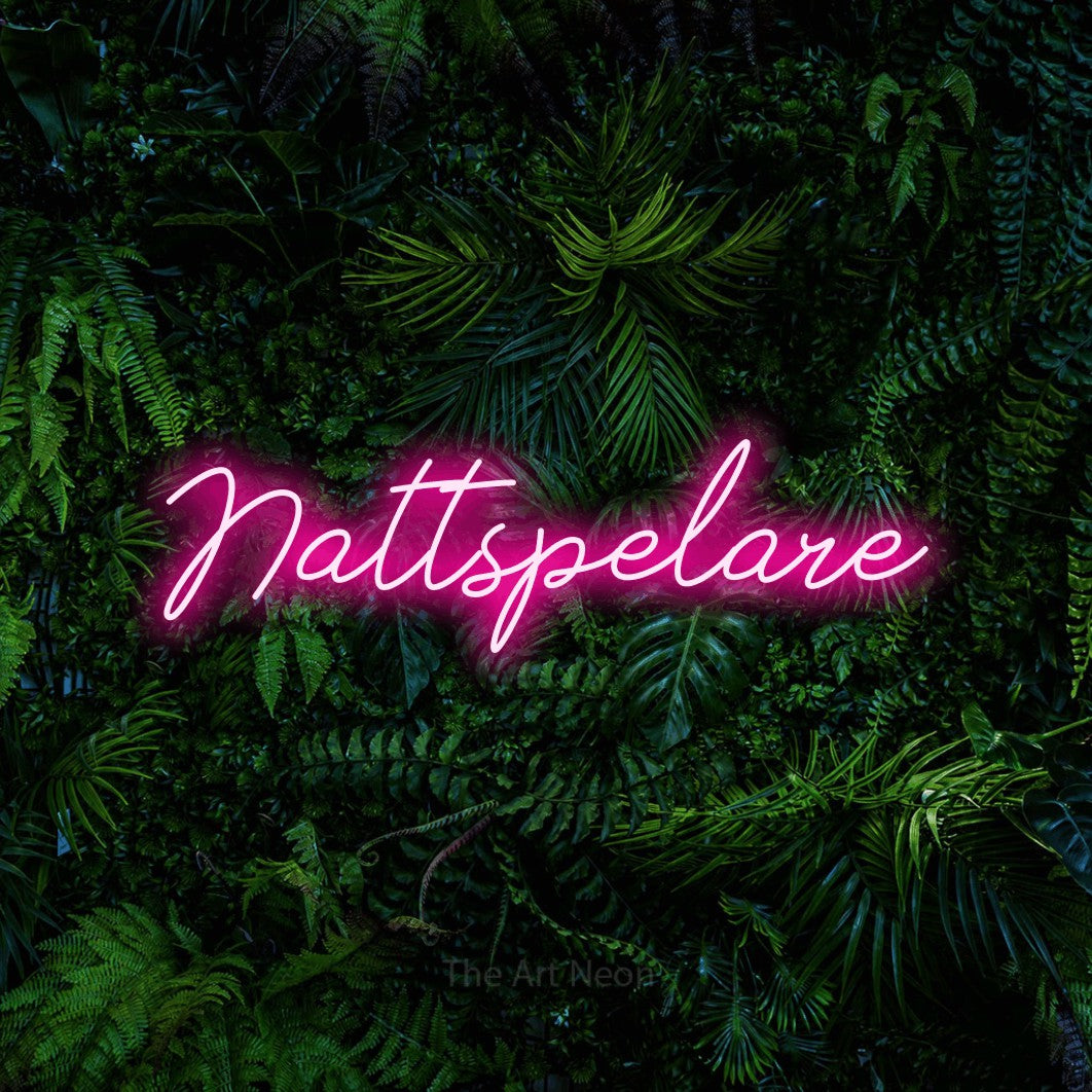 LED neon sign reading “Nattspelare”, arranged in a single line.