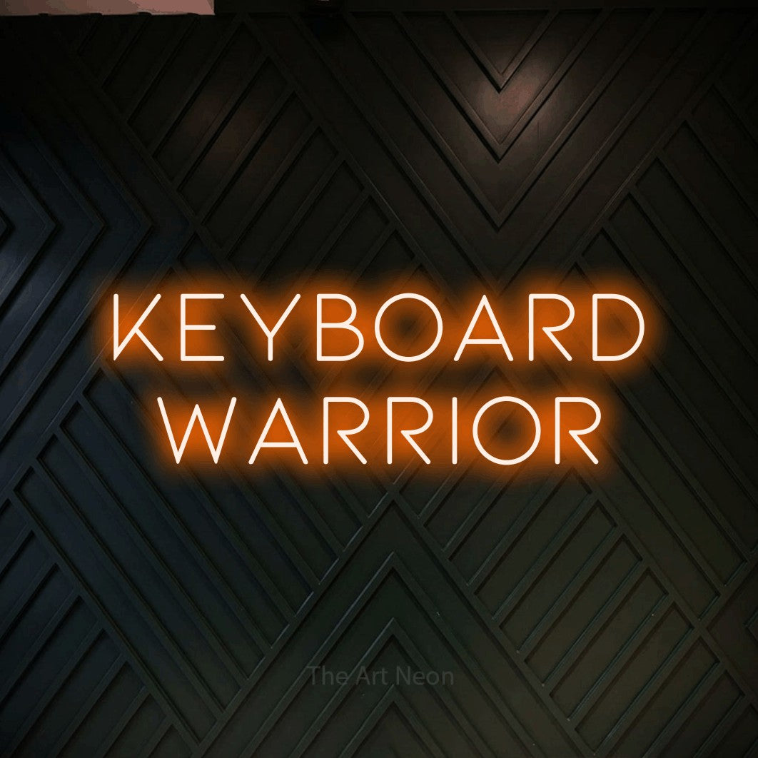 LED neon sign reading “Keyboard warrior”, arranged in 2 lines.
