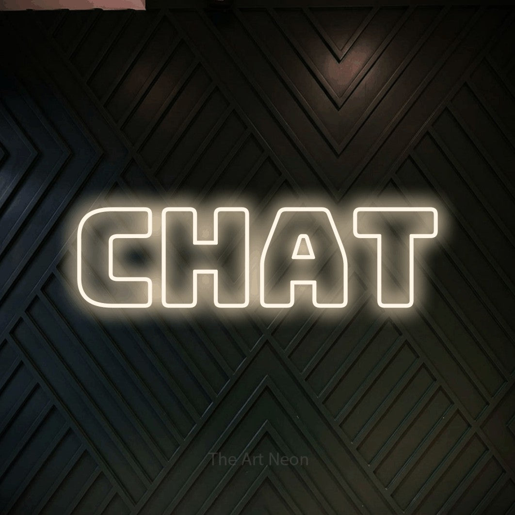 LED neon sign reading “chat”, arranged in a single line.