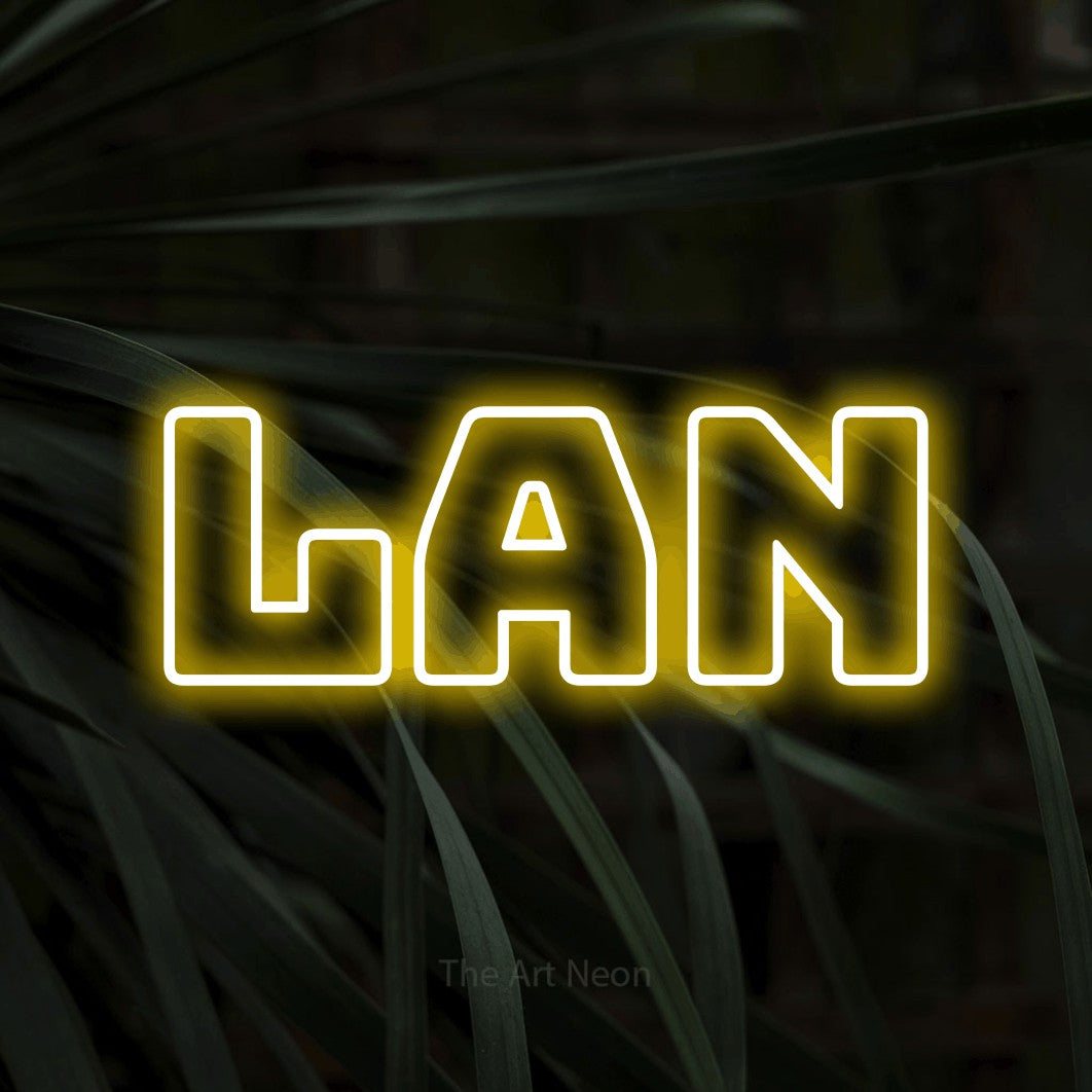 LED neon sign reading “LAN”, arranged in a single line.