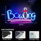 Bowling – Kägla som ersätter en bokstav och understrykningar – LED-neonskylt (5 V USB)