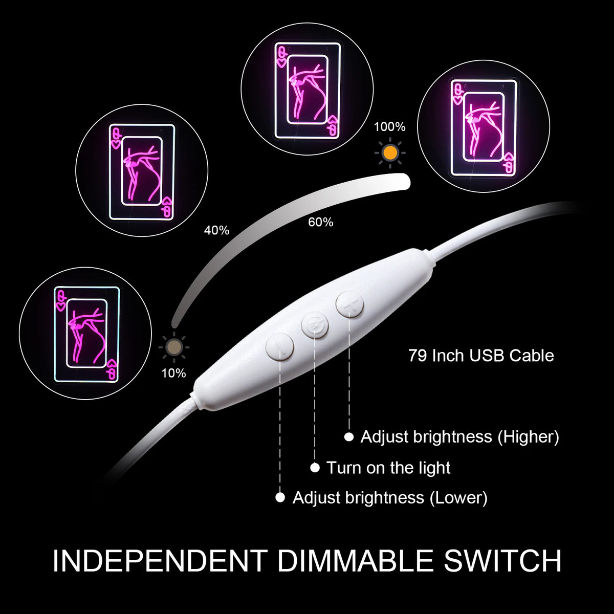 Damkort med kvinnosilhuett och hjärter – LED-neonskylt (5 V USB)
