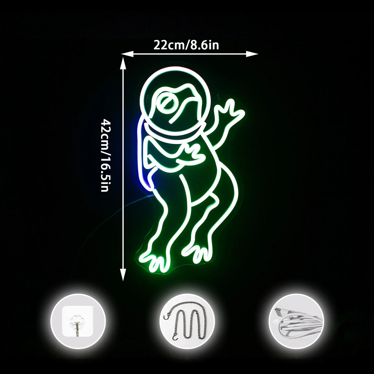 Grön groda – LED-neonskylt (5 V USB)