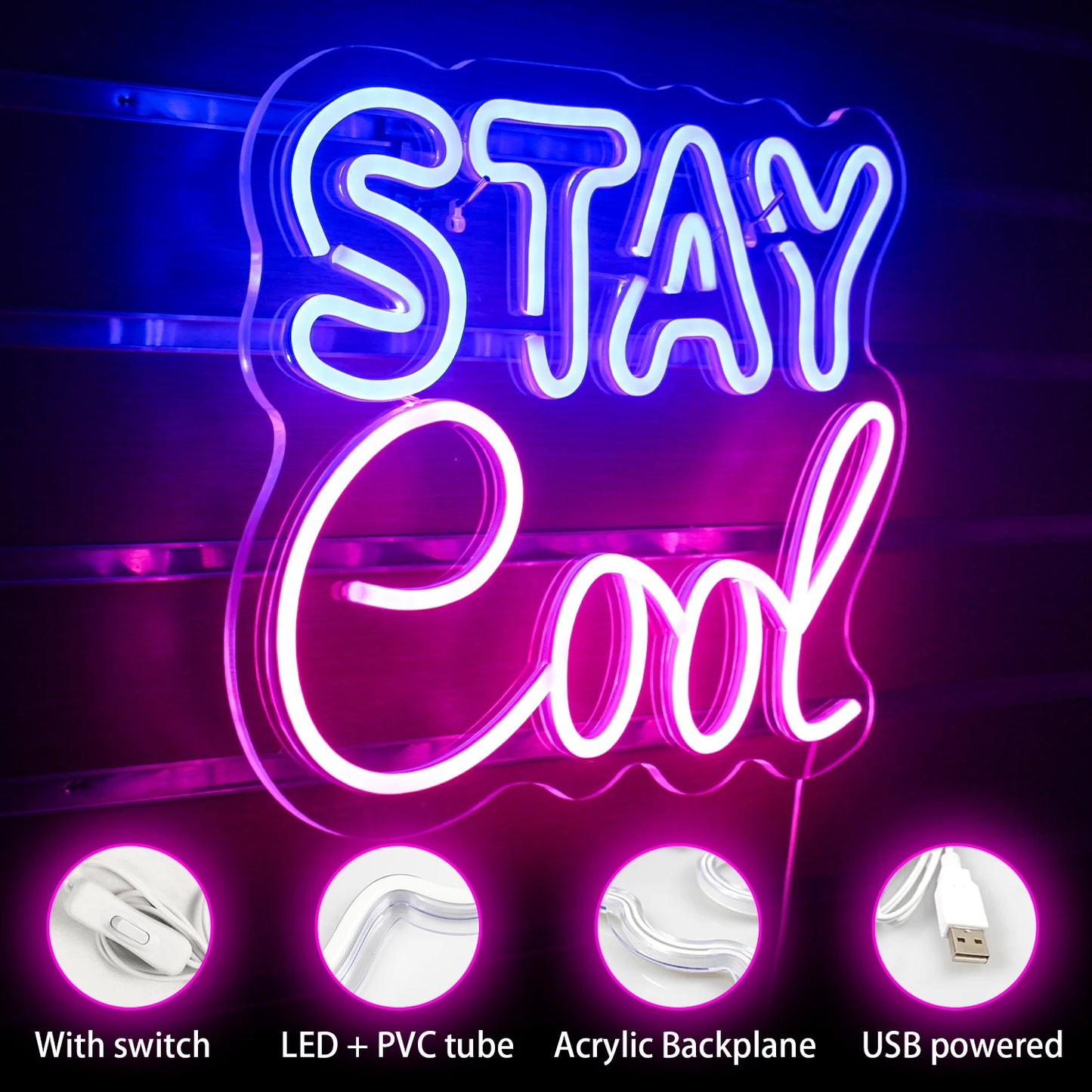 Stay Cool 5V USB LED Ljusskylt - Prisvänlig