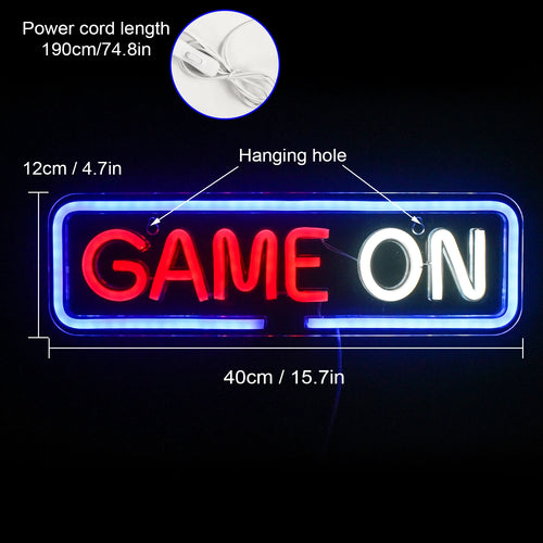 GAME ON – Rundad rektangulär ram – LED-neonskylt (5 V USB)