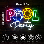 POOL Party – Badboll och badring – LED-neonskylt (5 V USB)