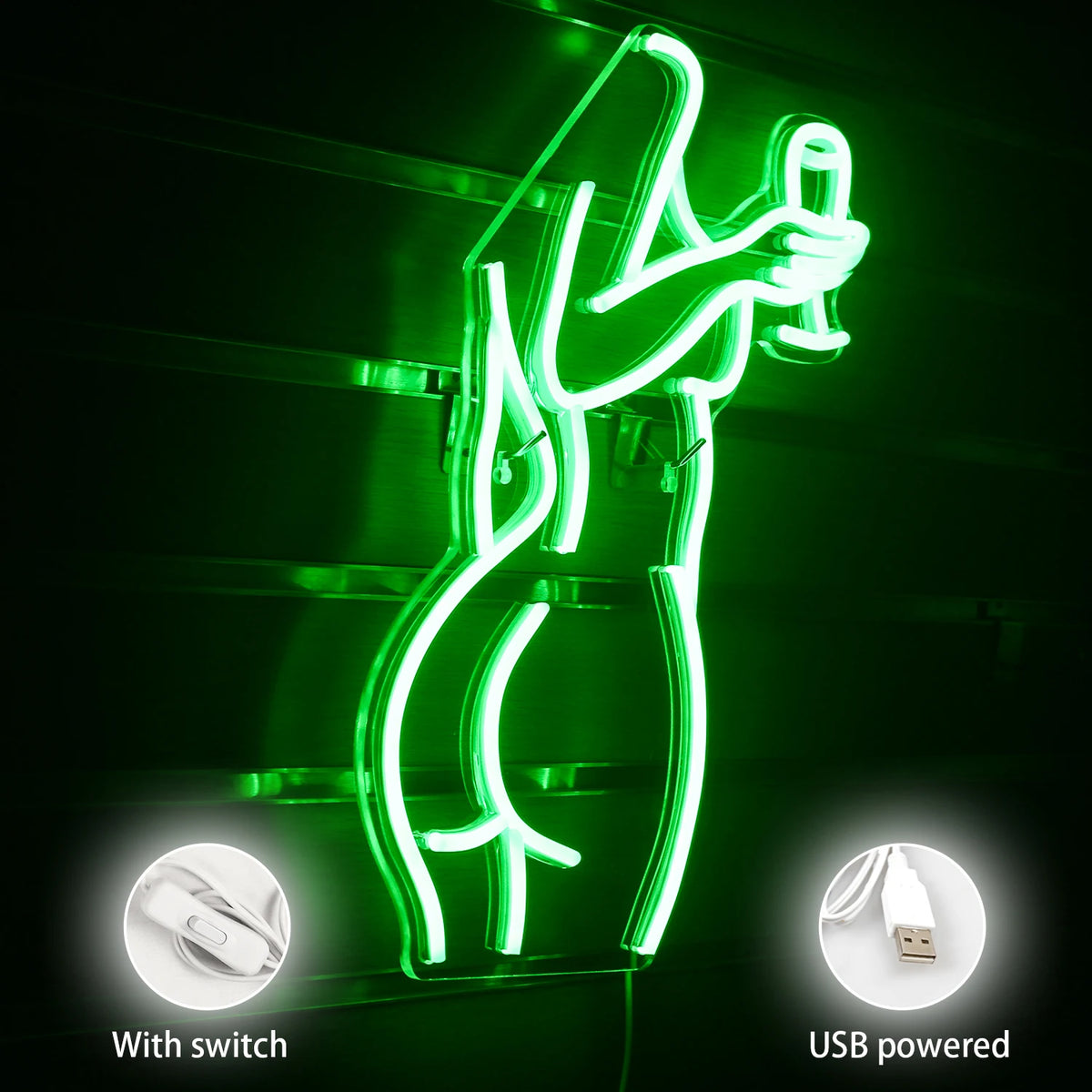 Kvinna och vinglas – LED-ljusskylt (5 V USB)