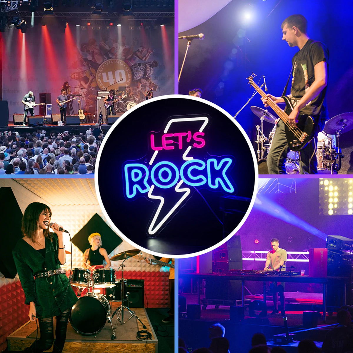 Let's Rock – LED-neonskylt (5 V USB)