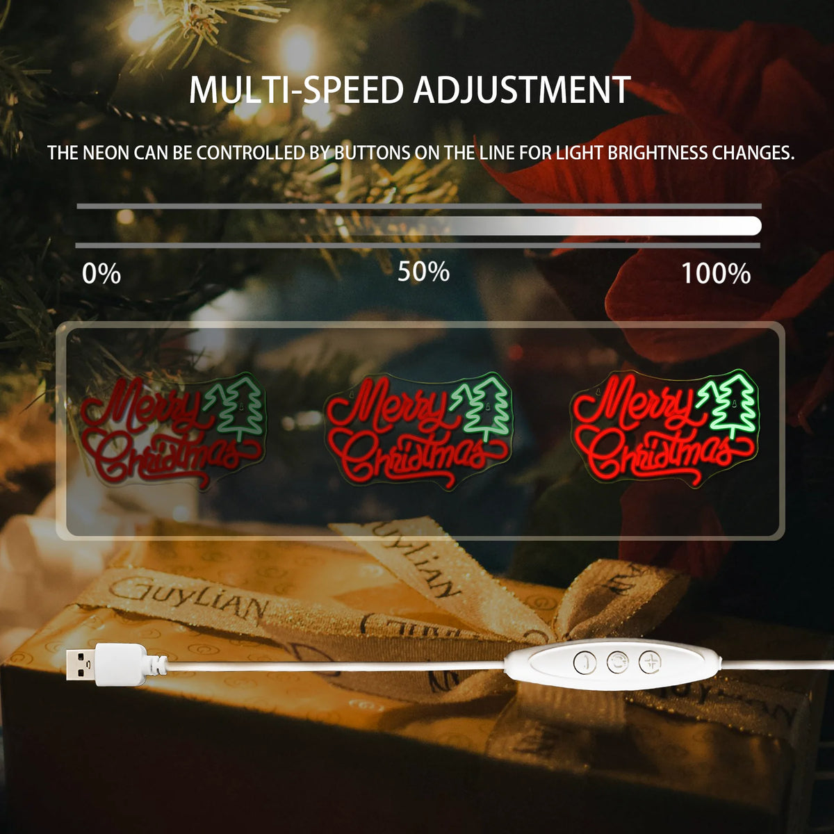 Merry Christmas – Julgran – LED-neonskylt (5 V USB)